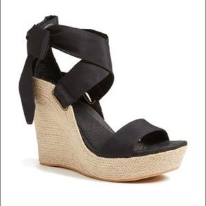 Ugg Jules Black Platform Wedge Sandal Silk Lace Up